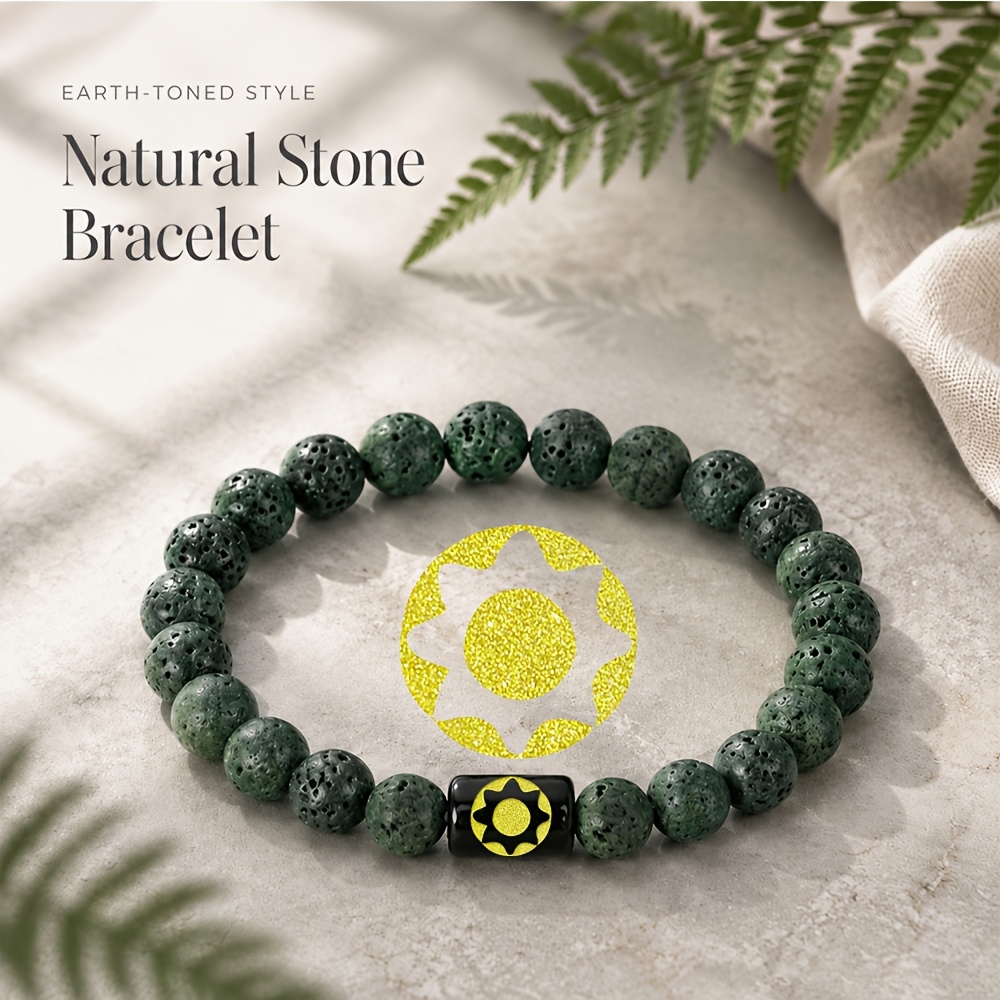 Natural Stone Beaded Bracelet with Geometric Sun Gear